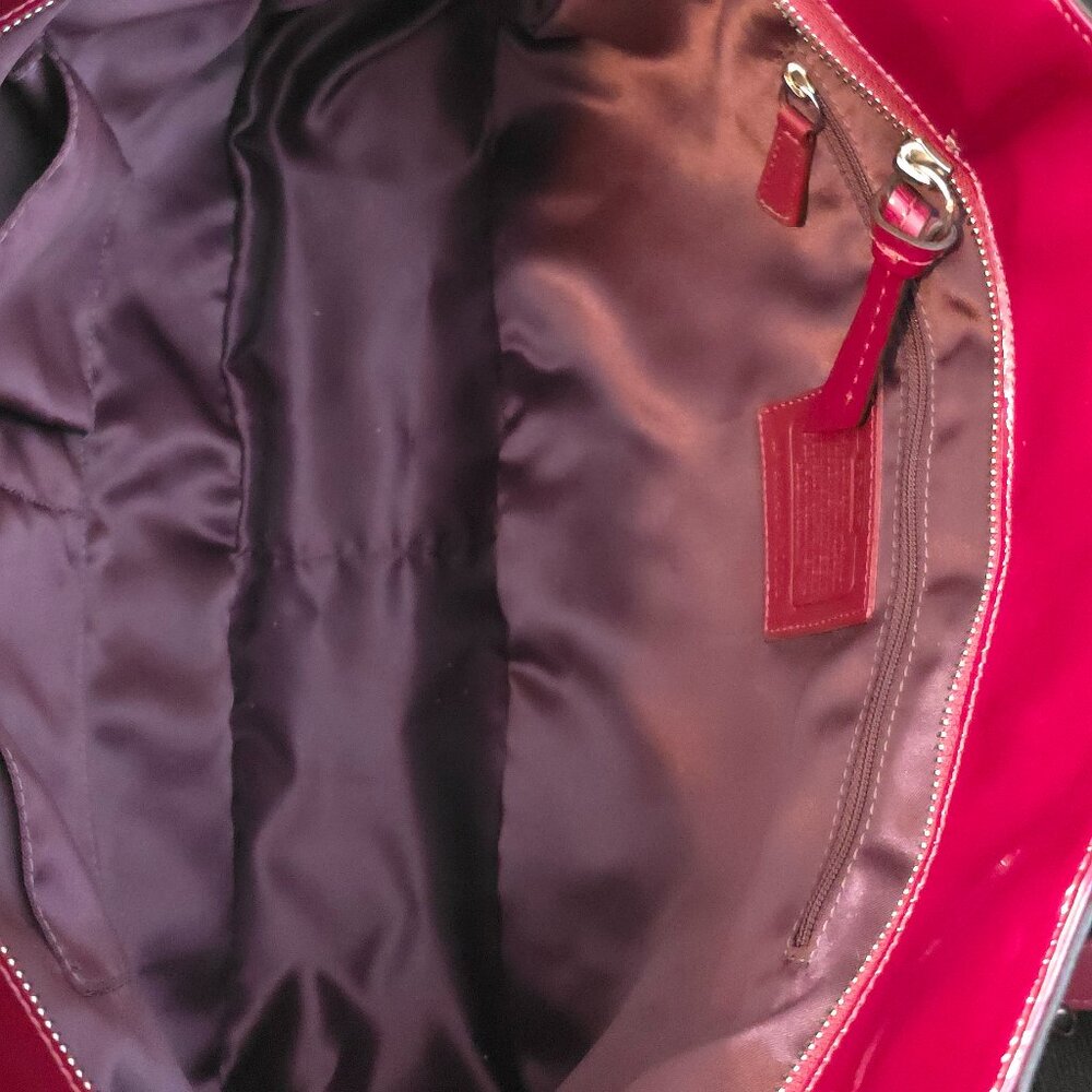 Coach Embossed C Red Patent Leather East West Gallery Tote Bag - Picture 7 of 9